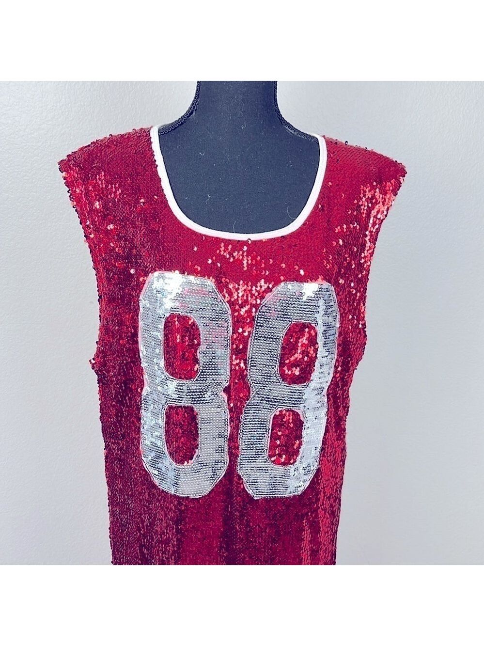 Liquor N Poker Sequin Dress 12 Red/Silver Sleeveless Football Jersey Midi 88 - Picture 5 of 12